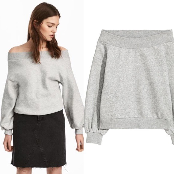 grey off the shoulder sweater
